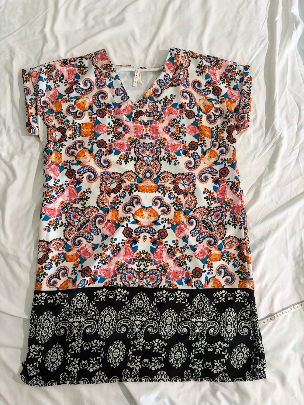 Moon River (Moon R Chid) Floral Top in White with Pink & Blue Accents